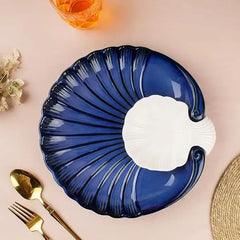 Blue Sea Shell Ceramic Chip and Dip Serving Platter