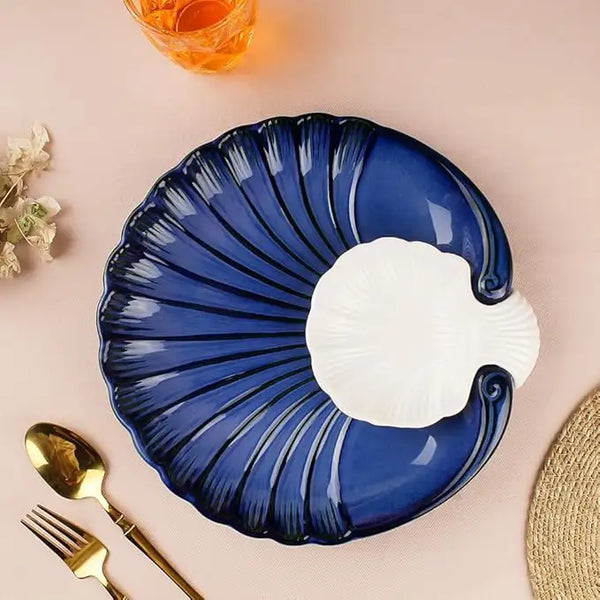 Blue Sea Shell Ceramic Chip and Dip Serving Platter