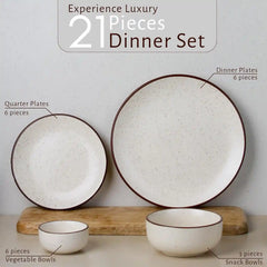 Creme Matte 21-Piece Ceramic Dinner Set For 6