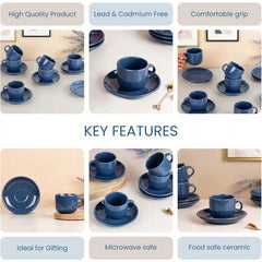 Solid Teal Blue Ceramic Tea Cup and Saucer Set