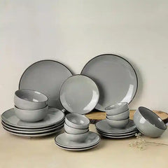 Grey Marble 21-Piece Ceramic Dinner Set For 6