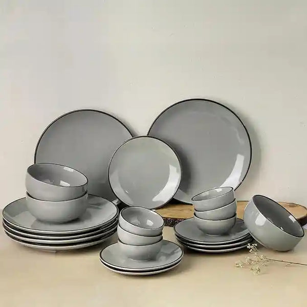 Grey Marble 21-Piece Ceramic Dinner Set For 6