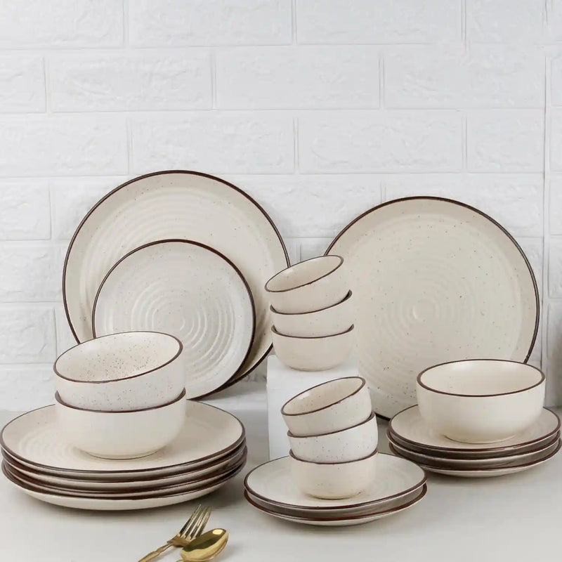 Spiral White 21-Piece Ceramic Dinner Set For 6