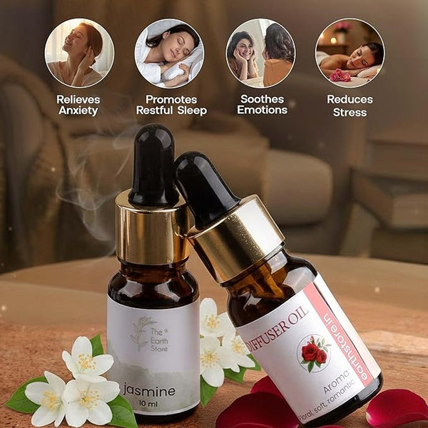 Jasmine & Rose Aroma Diffuser Oil Set (10ml Each) – Elegant Floral Duo
