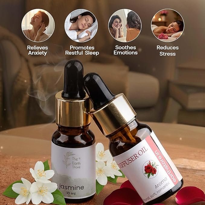 Jasmine & Rose Aroma Diffuser Oil Set (10ml Each) – Elegant Floral Duo
