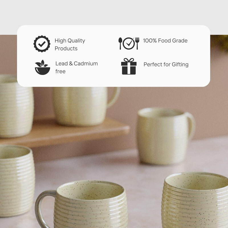 Cream Ring Ceramic Tea Cups Set of 6 - The Earth Store - Tea Sets