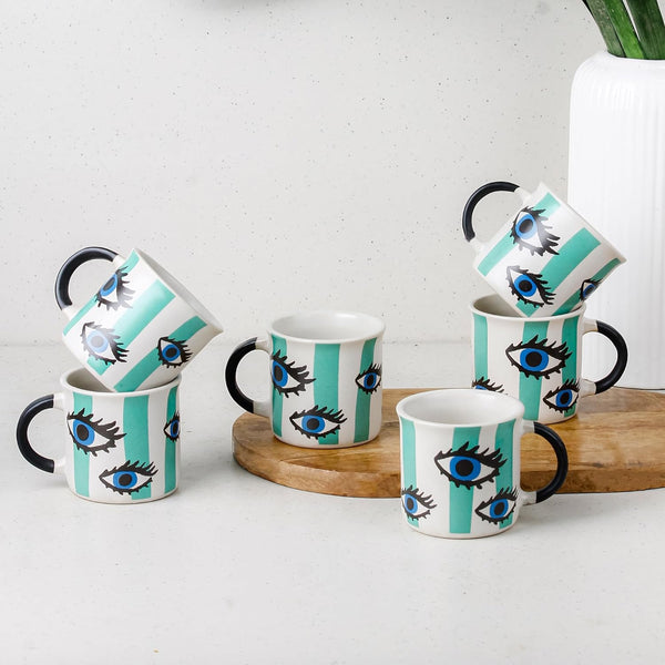 Evil Eye Tea Cup Set of 6, 150 ML - The Earth Store - Tea Cups