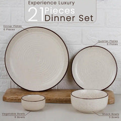Spiral White 21-Piece Ceramic Dinner Set For 6