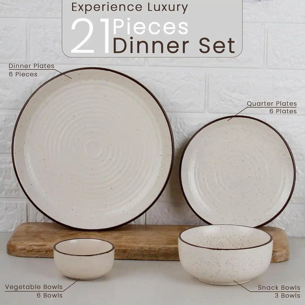 Spiral White 21-Piece Ceramic Dinner Set For 6