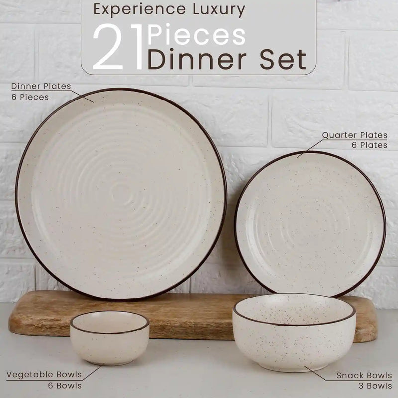 Spiral White 21-Piece Ceramic Dinner Set For 6