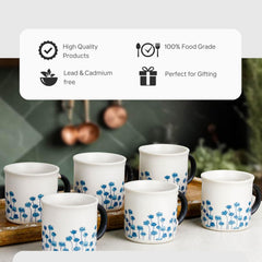 Blue Flower Tea Cup Set of 6, 150 ML - The Earth Store - Tea Cups
