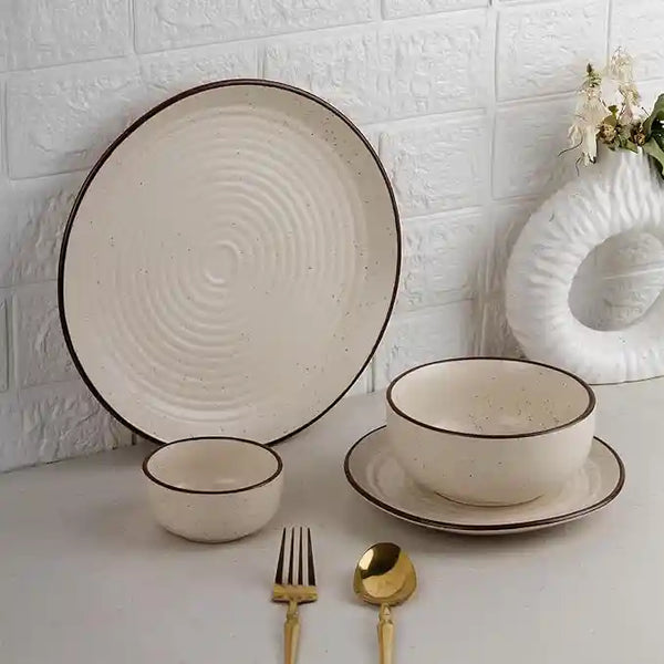Spiral White 21-Piece Ceramic Dinner Set For 6