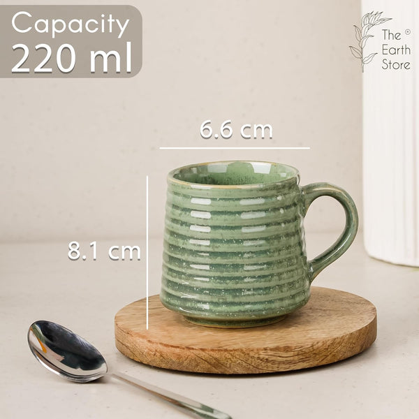 Green Ring Ceramic Tea Cup Set of 6 - The Earth Store - Tea Cups
