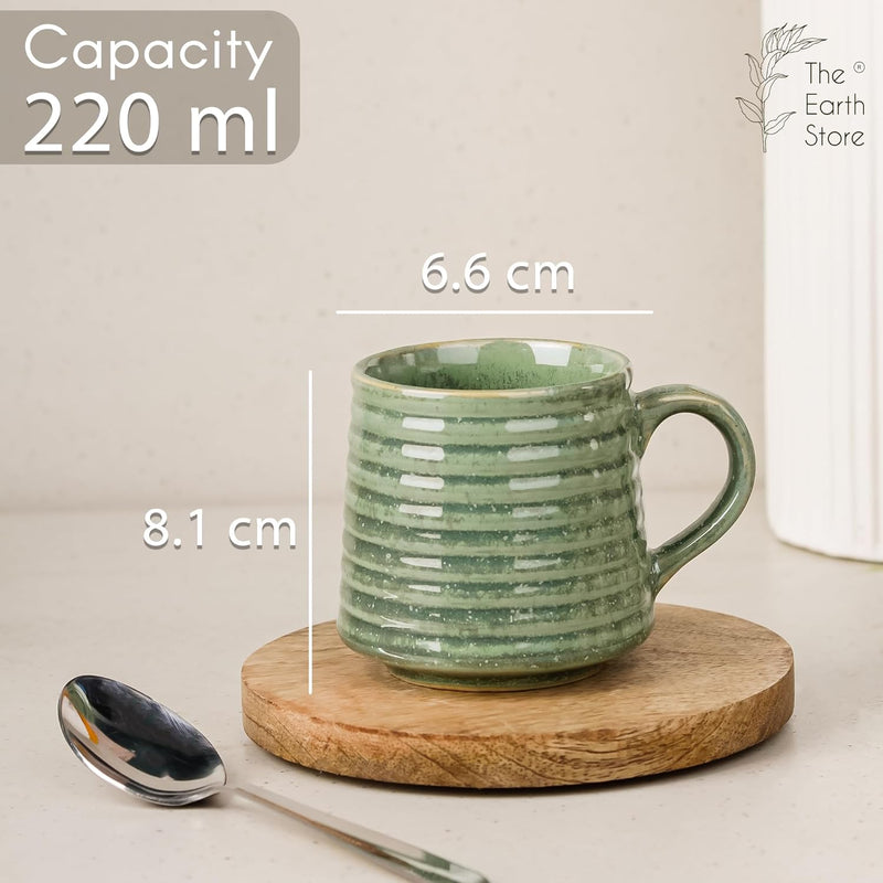 Green Ring Ceramic Tea Cup Set of 6 - The Earth Store - Tea Cups