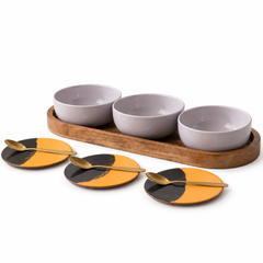 Solid Lavender Ceramic Bowls Serving Set – 3 Bowls, 3 Coaster, 3 Spoon and 1 Tray