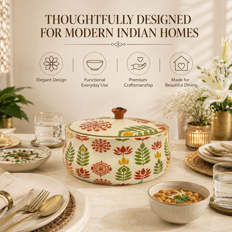 Wooden Leaf-Design Dome Lid Casserole