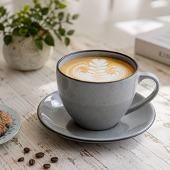 Grey Marble Cappuccino Cup Saucer Set Of 2