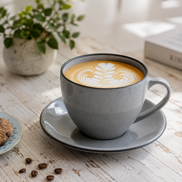 Grey Marble Cappuccino Cup Saucer Set Of 2