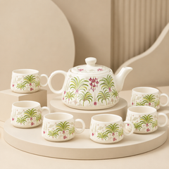 Tropical Morning Ceramic Tea Kettle Cup Set of 6