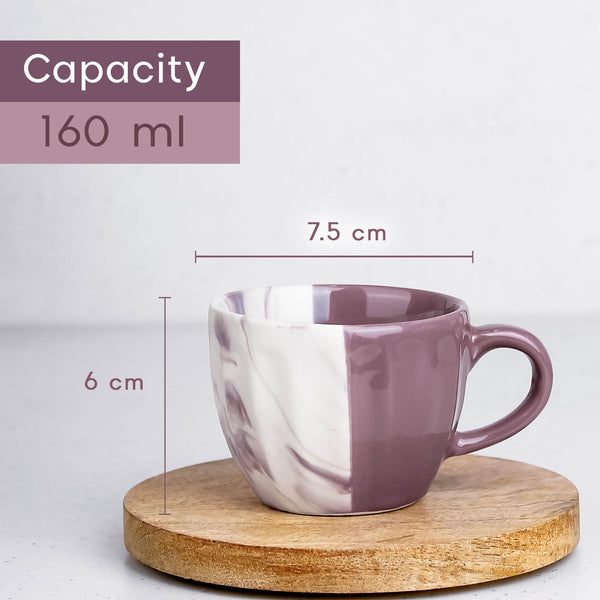 DT Magenta Italian Ceramic Tea Cup Set of 6, 160ML