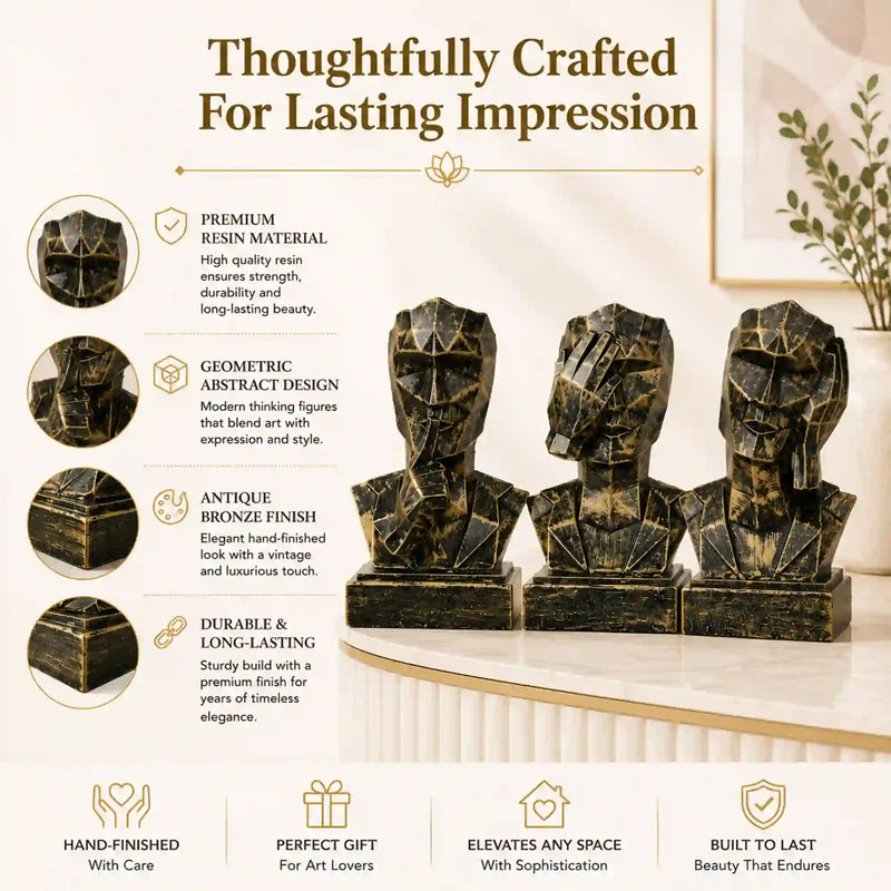 Geometric Mindful Thinker Sculpture Trio