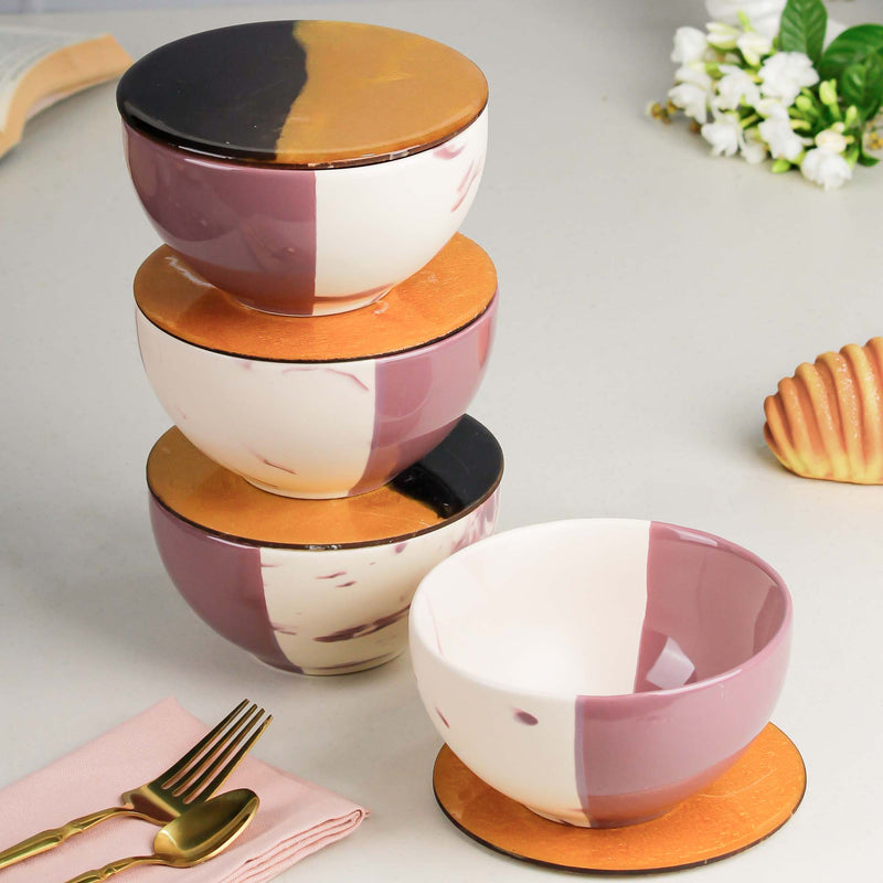 Magenta Italian Ceramic Bowl Set of 4 – 580ML with Lid