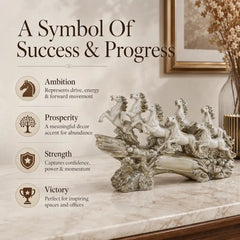 Victorious Galloping 7 Horse Sculpture | Ivory & Champagne Gold