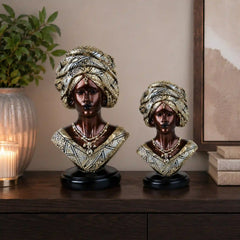Majestic Bronze & Blue Sculptural Bust Pair (Set of 2)