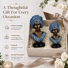 Majestic Bronze & Blue Sculptural Bust Pair (Set of 2)