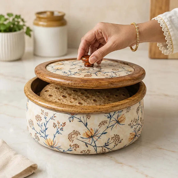 Floriva Mango Wood Roti Casserole with Flat Lid | 1600ML