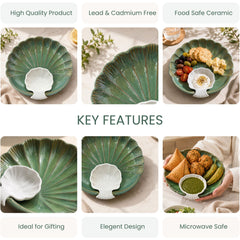Green Sea Shell Ceramic Platter – Microwave & Dishwasher Safe Serving Platter Ceramic