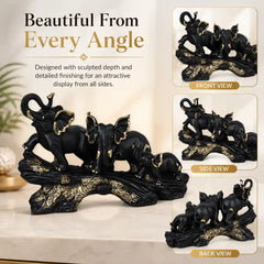 Majestic Black & Gold Elephant Family Sculpture
