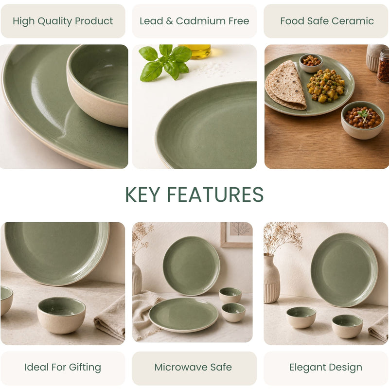 Organic Green Ceramic Dinnerware Set - 12 Pieces