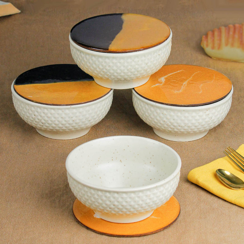 Cream Star Ceramic Bowl Set of 4 – 580ML with Lid