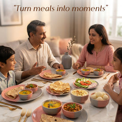 Grey Pink Ceramic Dinner Set - 30 Piece Family Dining Set