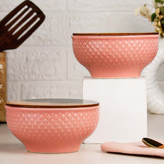 Pink Star Ceramic Bowl Set of 2 – 580ML with Lid