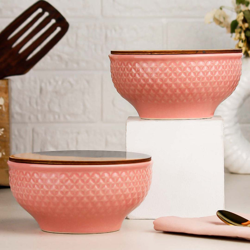 Pink Star Ceramic Bowl Set of 2 – 580ML with Lid