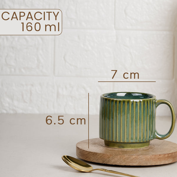 Glam Green Ceramic 2 Snack Bowl & 6 Tea Cup Combo