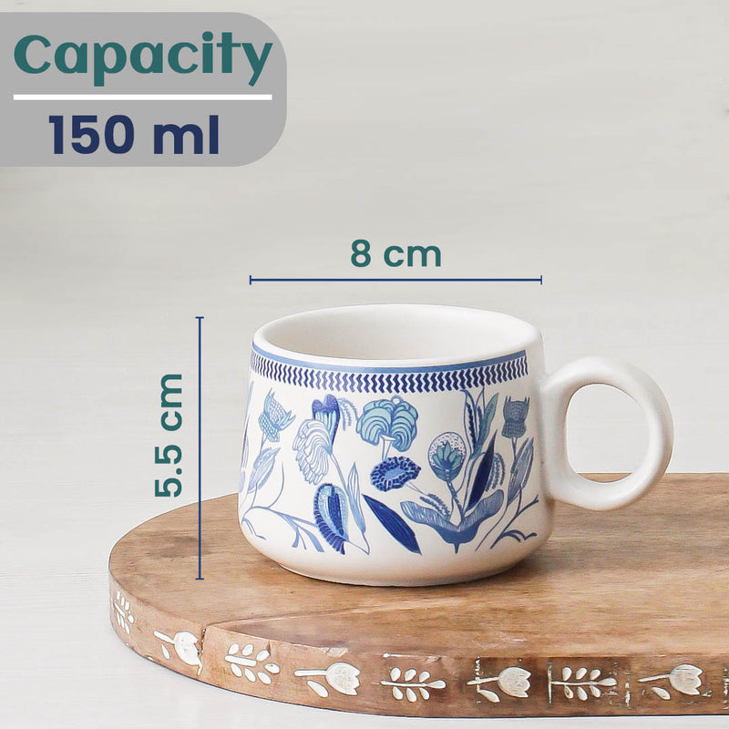 Blue Petals Ceramic Tea Kettle Cup Set of 6