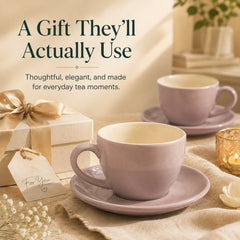 Solid Lavender Ceramic Cappuccino Cup & Saucer Set of 4