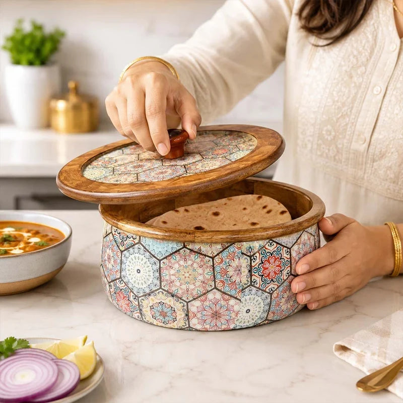 Medina Mango Wood Roti Casserole with Lid | 1600ML