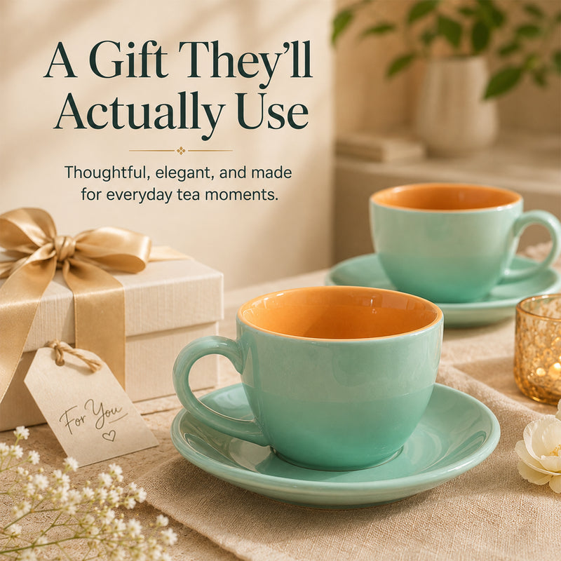 Mint Novelle Ceramic Cappuccino Cup & Saucer Set of 4
