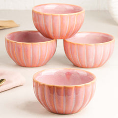 Pink Ribbed Ceramic Snack Bowl Set of 4 – 320ML