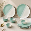 TT Green Matte Ceramic Dinner 6 Full Dinner Plates, 6 Vegetable Bowls Set of 12pcs