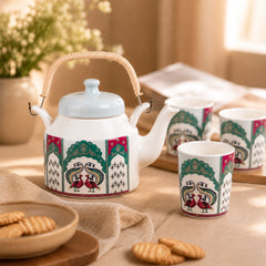 Peagal Glass Ceramic Tea Set with Kettle (6 Cups & 1 Kettle)