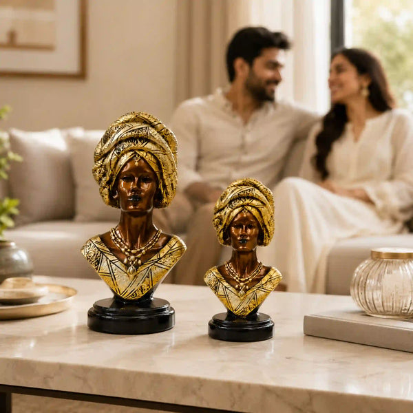 Majestic Gold & Bronze Sculptural Bust Pair (Set of 2)