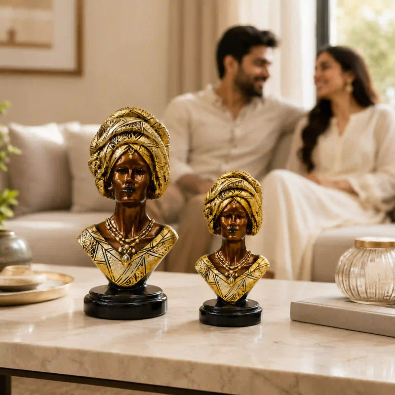 Majestic Gold & Bronze Sculptural Bust Pair (Set of 2)