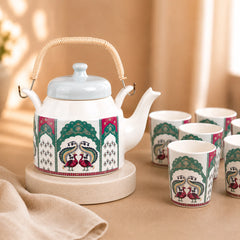 Peagal Glass Ceramic Tea Set with Kettle (6 Cups & 1 Kettle)