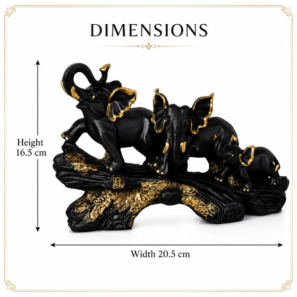Majestic Black & Gold Elephant Family Sculpture