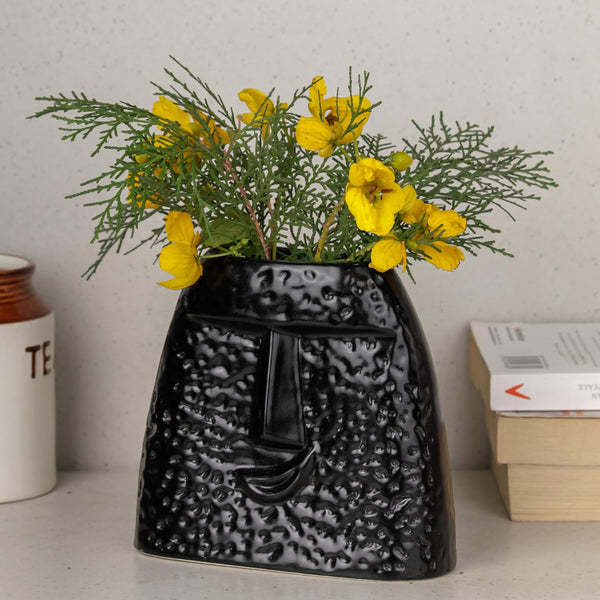 Black Human Face Ceramic Vase - The Earth Store - Vase